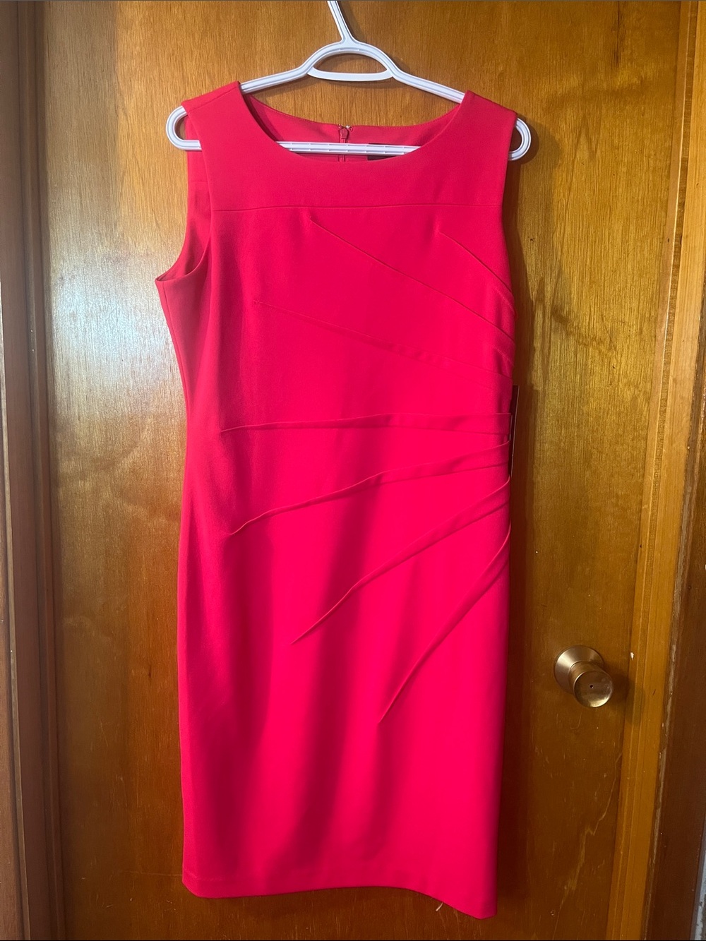 Woman’s Andrew Marc Sleeveless Pink Midi Sheath Dress 12